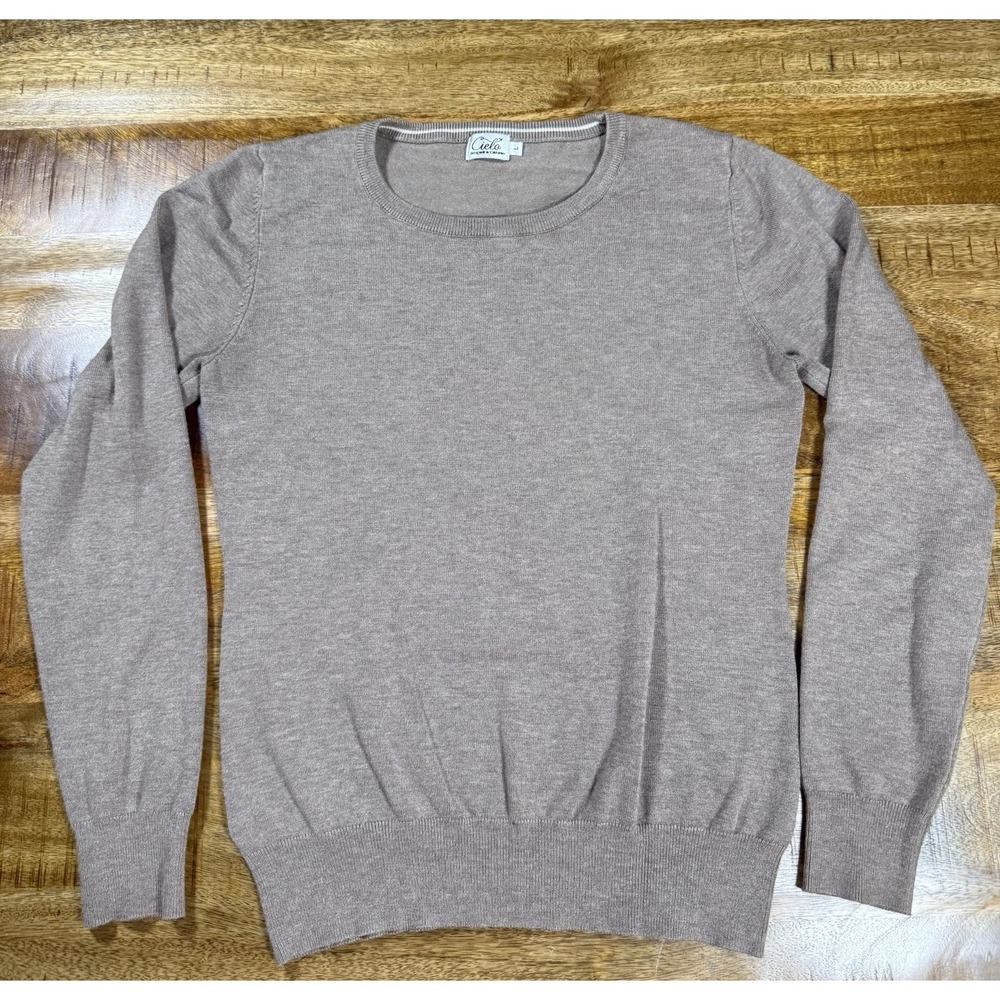 Cielo Sweater Womens Large Beige Crewneck Lightweight Knit Viscose Basic